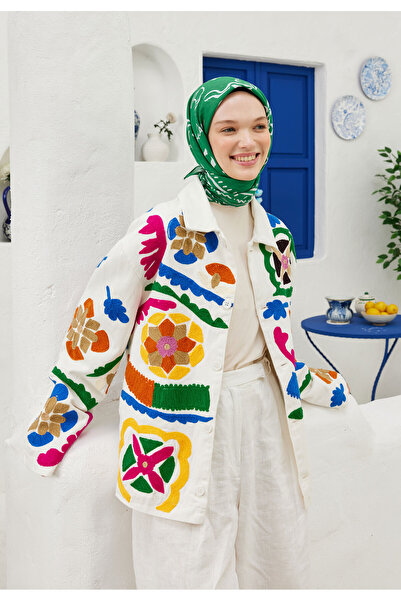 Freshscarfs Summer Vibes Desen Pamuk Vual Eşarp Yeşil