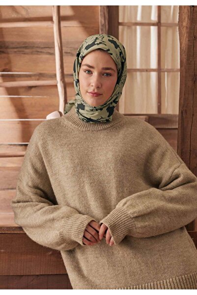 Freshscarfs Eșarfă din bumbac și mătase cu model bujor, verde
