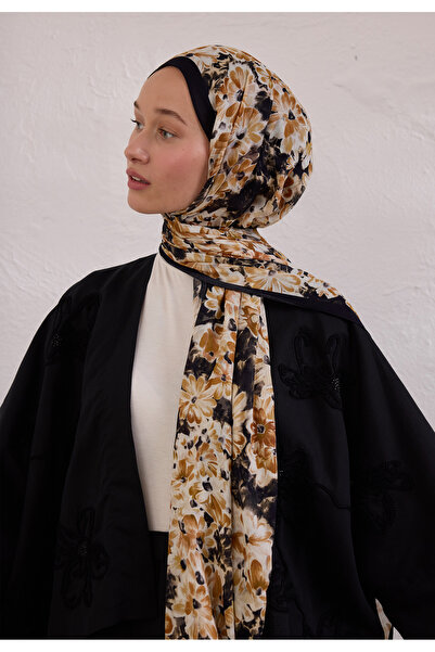 Freshscarfs Cherry Blossom Desen Rami Şal Siyah