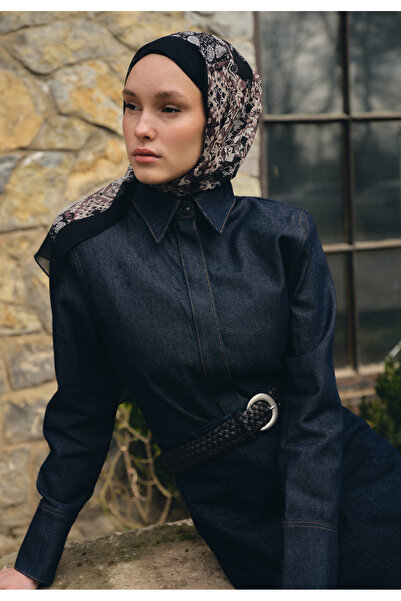 Freshscarfs Ethnic Figure Desen İpek Krep Şal Siyah