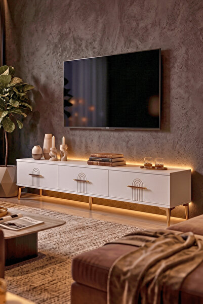 cnyr TSA1815B - İDA TSA180 TV STAND, TV SEHPASI ve TV ÜNİTESİ BEYAZ 180CM