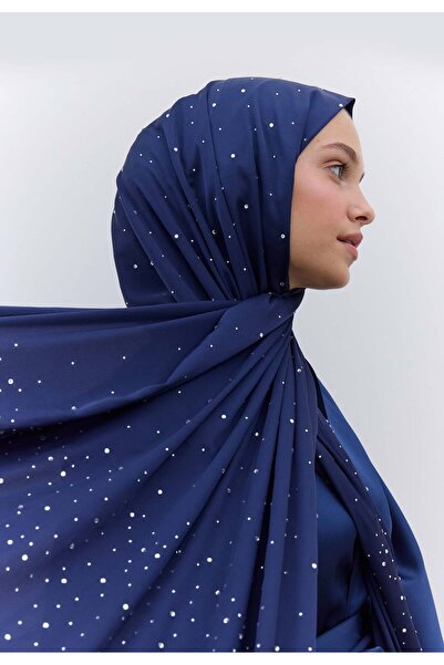 Freshscarfs Strass Taşlı İpeksi Şal Lacivert