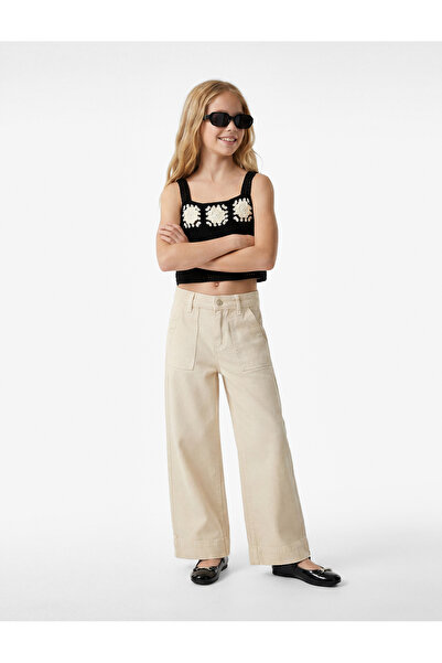 Koton Cotton Loose-Fit Wide-Leg Trousers with Pocket Detail