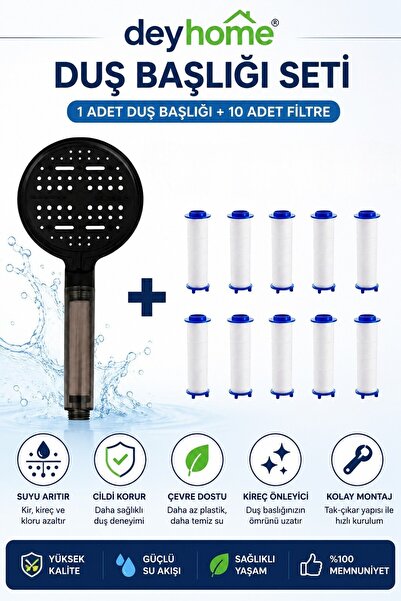 DEYHOME 6 Fonksiyonlu Filtreli Duş Başlığı Basınç Artırıcı Duş Başlığı + 10 A...