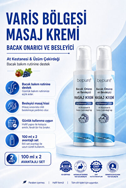 Bepure Bölgesi Için Bacak Onarmaya Yardımcı Ve Besleyici Masaj Kremi (2X100 ML)