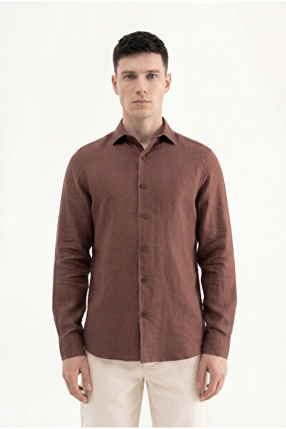 Machinist Men's Basic Linen Shirt Brown