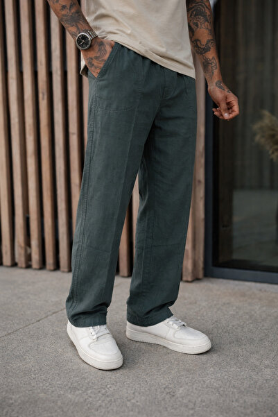DAMGA JEANS Men's Premium Jogger Relax Fit Dark Khaki Linen Trousers