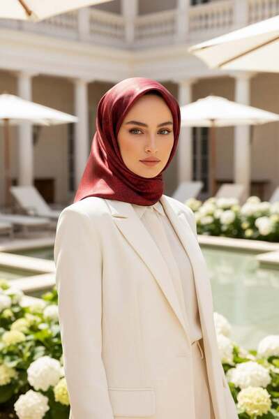 Vissona %100 Twill İpek Doku Desenli Bordo Renkli 90x90 Eşarp Dikim Şekli : E...
