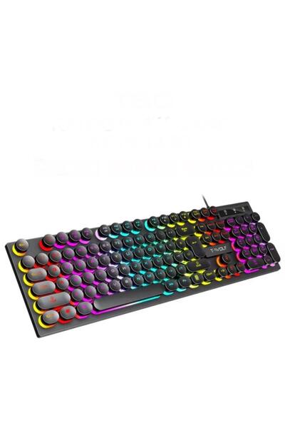 T-WOLF T80 Retro Punk Gaming Klavye Rainbow LED Aydınlatmalı 104 Tuşlu USB Ka...