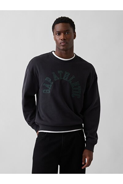 GAP Erkek Siyah VintageSoft Terry Oversized Athletic Sweatshirt