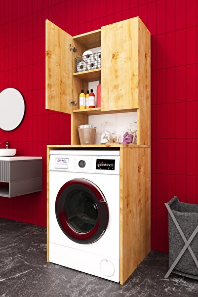 asratrend Lüks 2 Kapaklı Çamaşır Makinesi Dolabı %100 MDF 2 Kapaklı Çok Amaçl...