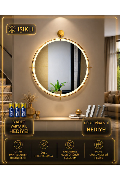 Wallover Design Büyük Boy Arlina Ledli Ayna GOLD Dekoratif Hol Koridor Duvar ...