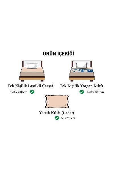ELY PARKER Tek Kişilik Nevresim Takımı (120x200 Lastikli Çarşaf+yorgan Kılıfı+yastık Kılıfı)