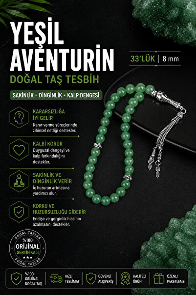 OSMANLI DOĞAL TAŞ Sertifikalı Yeşil Aventurin Gerçek Doğal Taş El Yapımı Özel...
