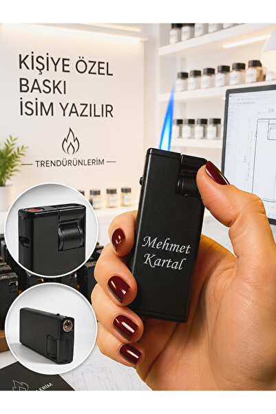 TrendÜrünlerim Kişiye Özel İsim Baskılı Gazlı Çakmak Mandallı Rüzgar Dayanıkl...