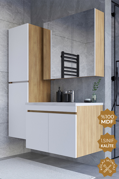 TETA HOME Tokyo 80 cm MDF Banyo Dolabı Seti + Boy Dolabı