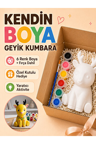 YUMİ Kendin Boya 16,5cm Geyik Kumbara Seti - Özel Kutulu Yaratıcı Hediye Akti...