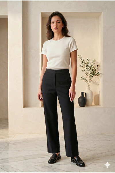 Salvi Black High Waist Wide Leg Fabric Trousers
