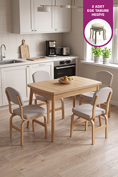 VİLİNZE Ege Sandalye Avanos Ahşap MDF Açılır Mutfak Masası Takımı - 70x120+30 cm