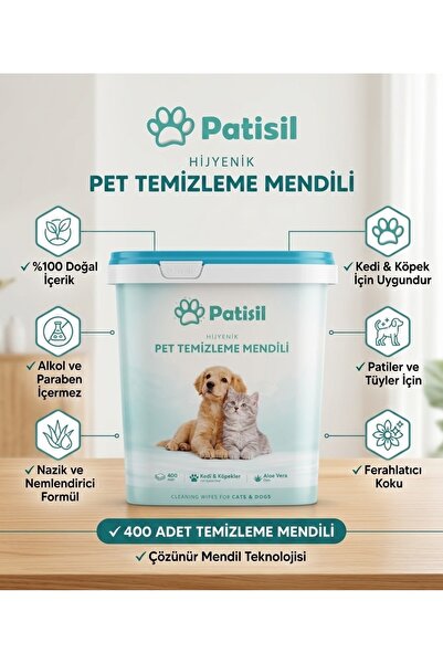 Patisil Evcil Hayvan Tüy Ve Pati Temizleme Mendili 400'lü Kova