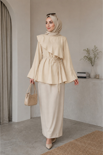 fera butik Women's Belted Hijab Shirt Tunic