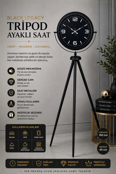 ZENTİME Black Legacy Tripod Ayaklı Saat
