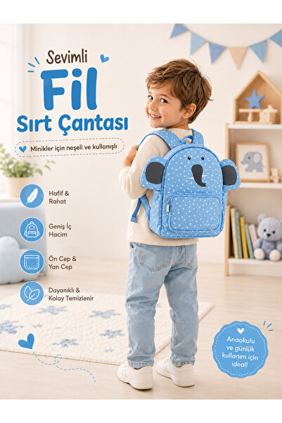 Babyes Sevimli Fil Figürlü Çocuk Sırt Çantası (0-7 YAŞ) - Kreş,Anaokulu Çantası