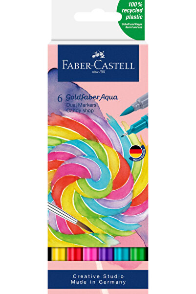 Faber Castell Goldfaber Aqua Çift Uçlu Markör 6'lı Candy Set,Su Bazlı,Fırça v...