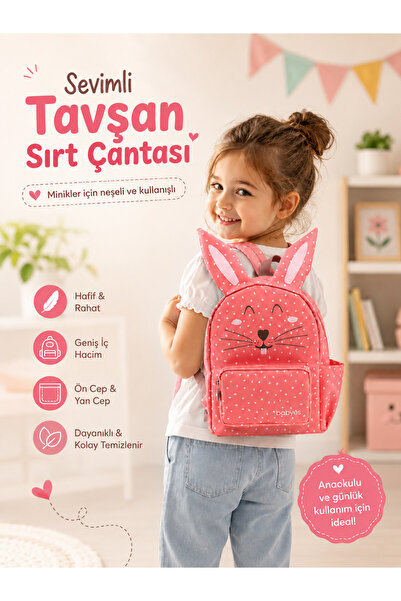 Babyes Sevimli Tavşan Figürlü Çocuk Sırt Çantası (0-7 YAŞ) - Kreş,Anaokulu Ça...