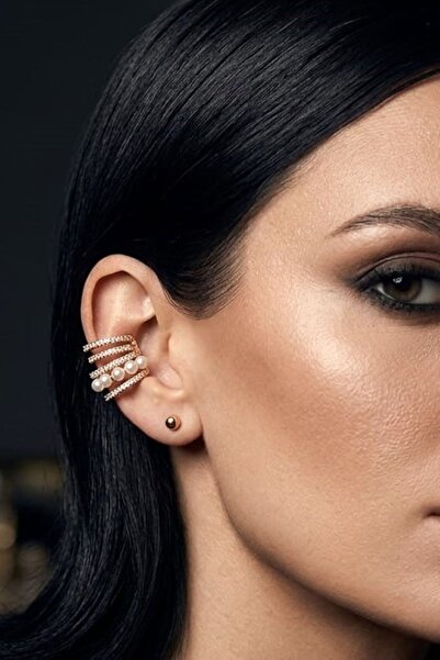 Elila Design Altın Kaplama Pirinç Zirkon Taşlı Kıkırdak Küpe Earcuff