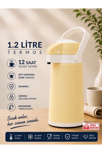 Galeriyo 1.2 Litre Su Termosu Çay Termosu Piknik Termosu Sarı