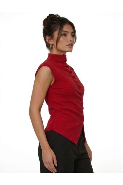 ARMİSSA Women's Red Top Clothing Sleeveless Cardigan with Buttons Made from Own Fabric Hrk01