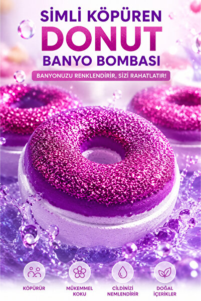 bb bath box Simli Köpüren Donut Şekilli Banyo Bombası, Aromaterapi ve Cilt Ba...