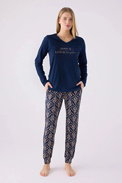 Arnetta Γυναικείο σετ πιτζάμες Navy Blue μακρυμάνικο