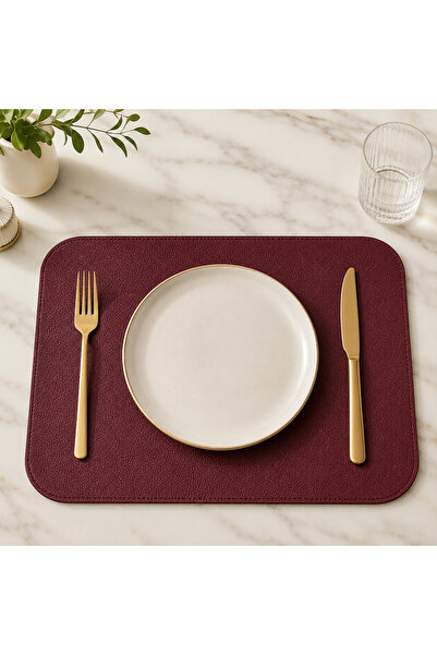 Mesut Balaban Deri Ürünleri 2 Pieces of Burgundy American Service Plates, Set...