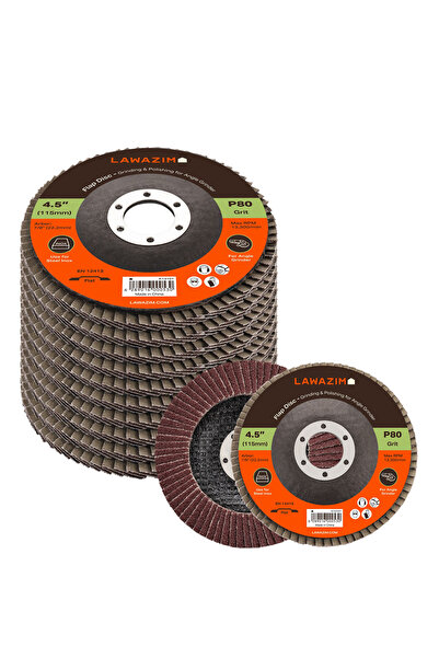 Lawazim 10PCS 4.5x7/8in Type27 Flap Disc 80Grit 115x22.2mm 13300RPM Grinder Disc