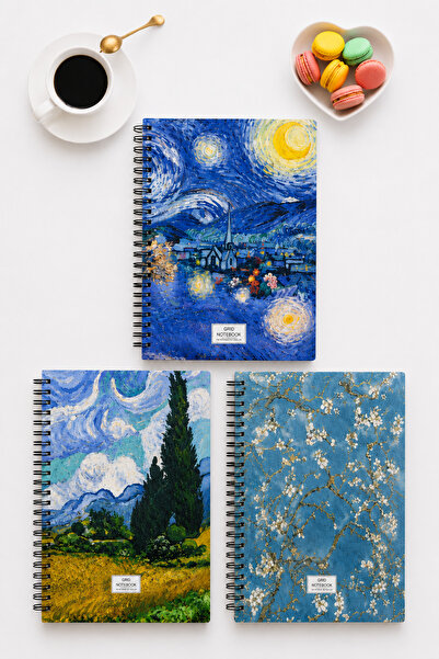 Happy Notes Checkered Notebook Set of 3 A5 Spiral School Notebook Student Not...