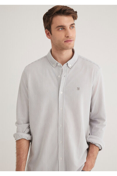 Mavi Çizgili Gri Gömlek  Slim Fit / Dar Kesim 0211402-82577
