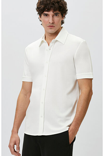 Network Slim Fit Kırık Beyaz Kısa Kol Örme Gömlek