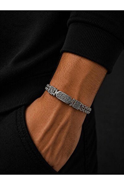 ELWEUS JEWELLERY GOLD Dodge Çift Sıralı Erkek 925 Gümüş Bileklik El İşçiliği
