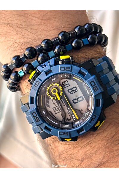 Jaga Digital Sports Men's Wristwatch, Navy Blue Silikon Cord Suitable for Poo...