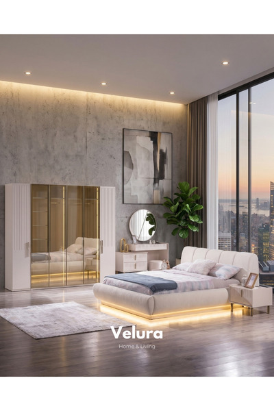 Velura Home & Living Tress Yatak Odası Takımı (6 Kapaklı Gardırop + Şifonyer ...