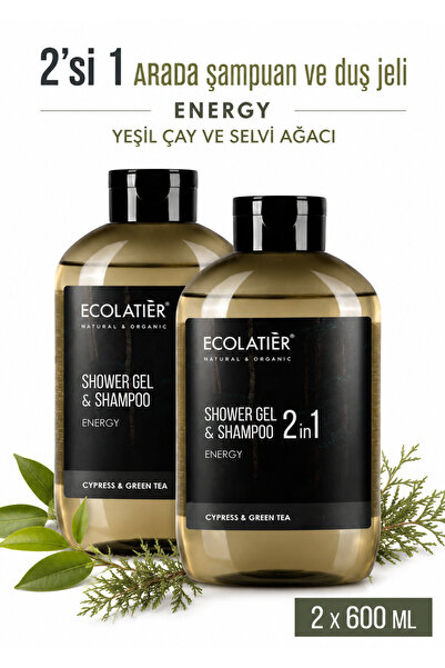 ECOLATIER مجموعة من 2 شامبو للشعر والجسم للرجال 2 في 1 إنيرجي، مضاد للإجهاد، ...
