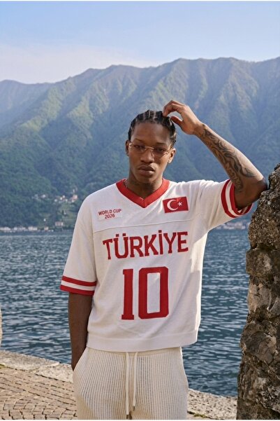 Buteks Beyaz V Yaka Türkiye Dünya Kupası Özel World Cup Tasarım Milli Takım P...