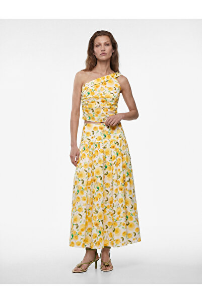 Koton Bluză crop din poplin florală, cu un singur umăr, din bumbac