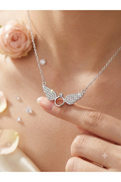 NAS fashion Melek Kanadı Tek Taş Detaylı Silver Kolye