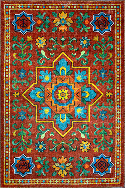 kilim home Etnik Desenli Kiremit Dekoratif Salon Halısı Modern Klasik Pamuk T...
