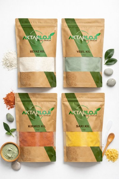 aktarloji 4-piece natural clay set 4 x 100 gr – green, white, yellow, red skin & face mask multi-pack