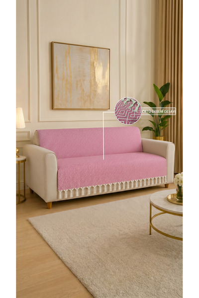 babadahome Flower Akasya Desen Pamuklu Bohem Saçak Bağlamalı Koltuk Örtüsü, B...