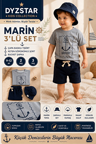 DYZSTAR Baby Boy and Child Marine 3-Piece Set Anchor Printed T-Shirt, Shorts ...